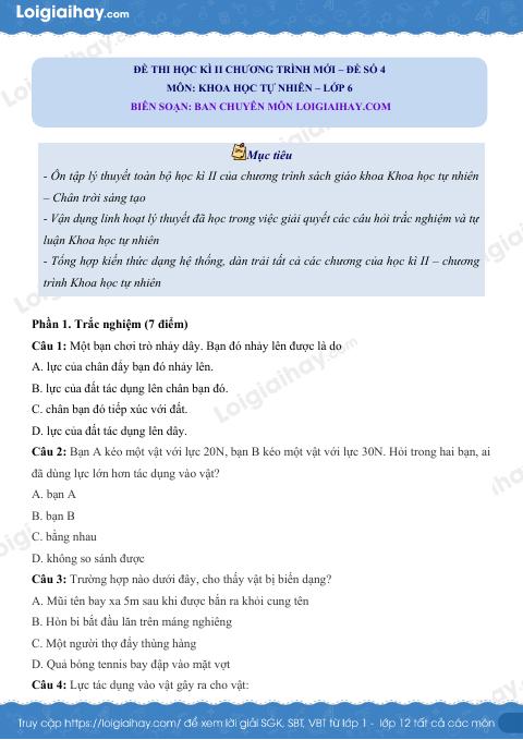 Đề thi học kì 2 KHTN 6 Chân trời sáng tạo - Đề 4